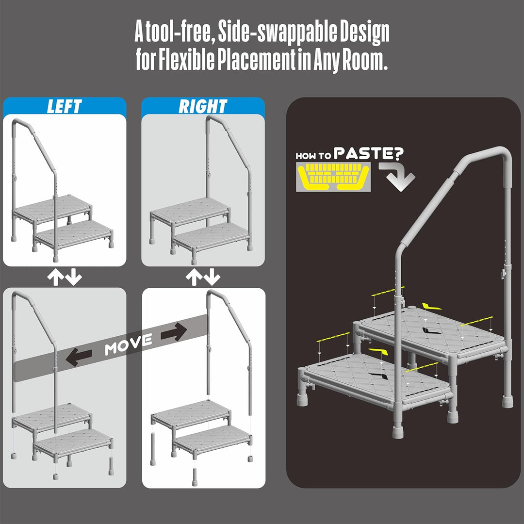 Tritthocker 55cm Trittfläche–Armlehnen höhenverstellbar,bis 225 kg,Nachtleuchtstreifen,rutschfest–Fü