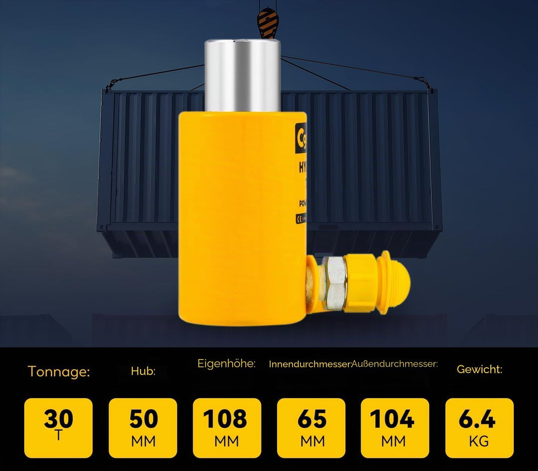 CGOLDENWALL Hydraulikzylinder 30T Einzelabschnitt Professioneller, Ultradünner, Hub 50 mm, Nutzfläch
