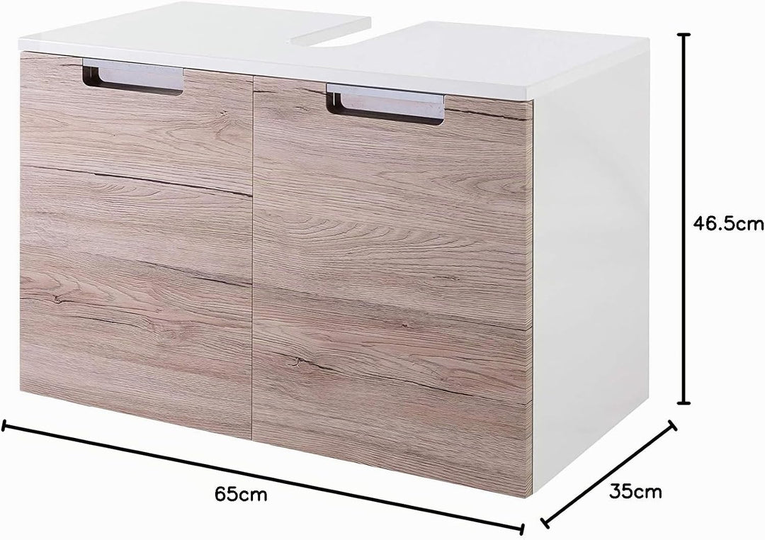 Schildmeyer Rilana 130516 Waschbeckenunterschrank, weiss Glanz/Eiche Sanremo Dekor, 46,5 x 65 x 35 c