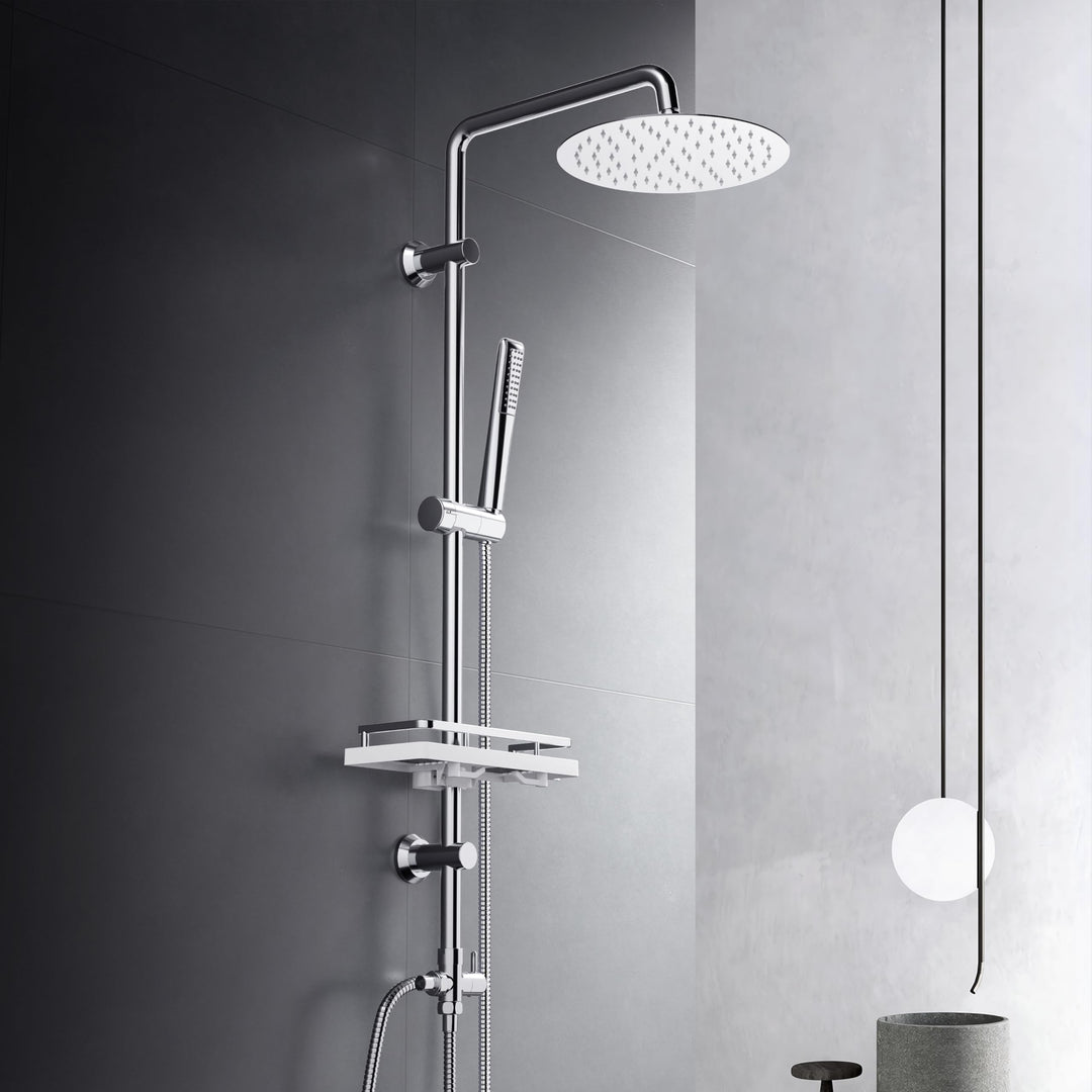 Görbach Regendusche Duschset Duschsystem mit Ablage Chrom Wassersparend ohne Duscharmatur (D20) YT-D