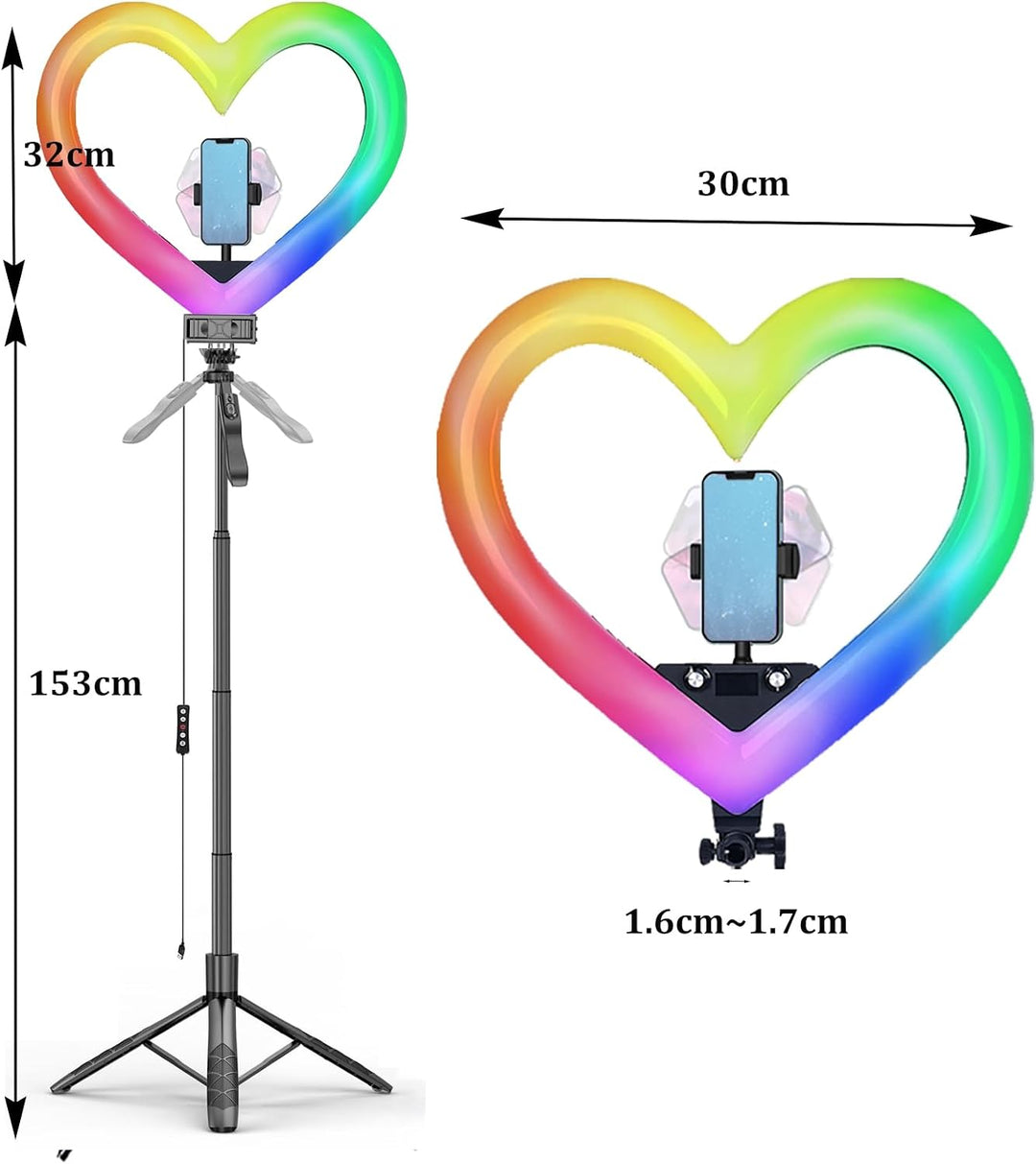 Ringlicht in Herzform, 30,5 cm (12 Zoll), RGB, LED, Herzform, mit Handyhalterung für Live-Stream/Mak