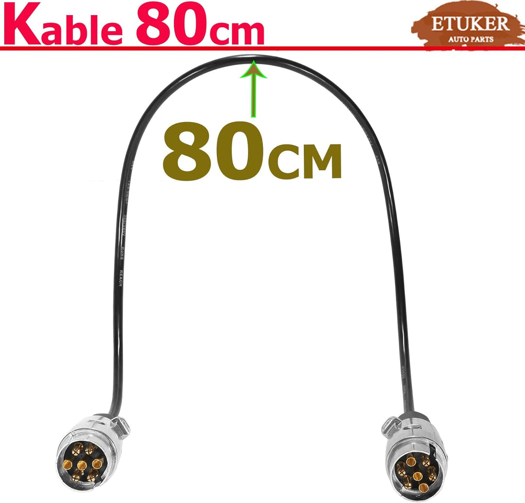 Anhängerkable Verlängerung mit 2 Steckern 7 Polig Kabel Zwischenkabel 80cm Anhängerkabel für Auto PK