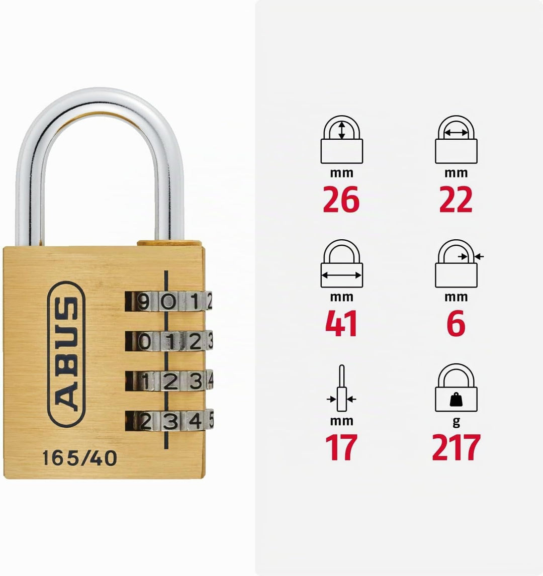 ABUS Zahlenschloss 165/40 - Vorhängeschloss aus Messing - mit individuell einstellbarem Zahlencode -