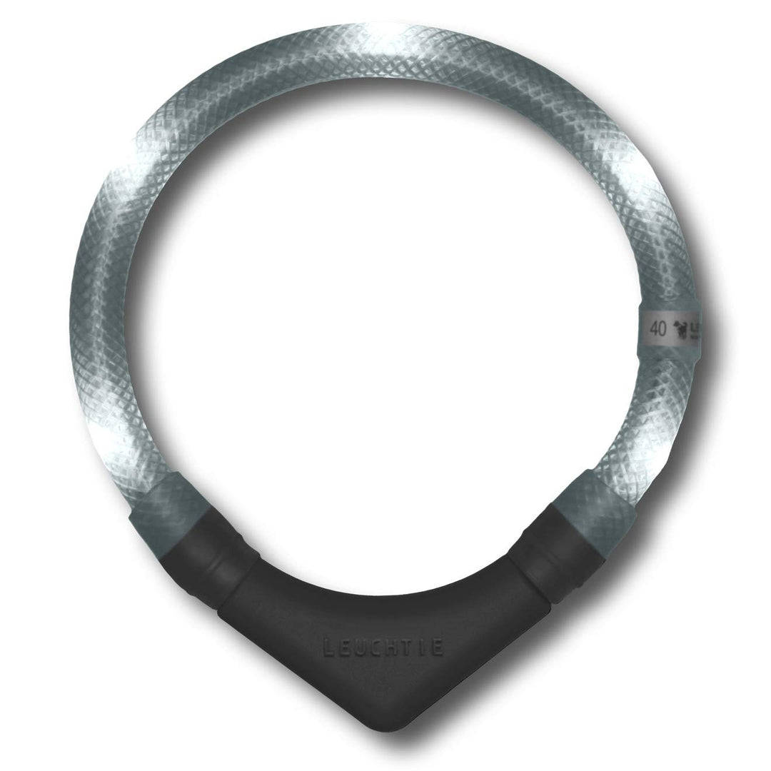 LEUCHTIE® Leuchthalsband Plus weiss Grösse 45 I LED Halsband für Hunde I 100 h Leuchtdauer I wasserd