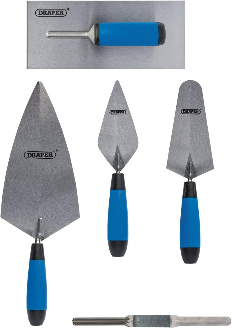 Draper 70372 Soft Grip Trowel Set, 5 Piece, Silver and Blue, One Size Einzelbett, Einzelbett