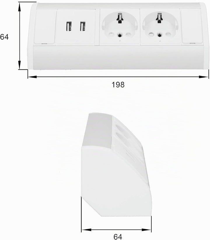 ORNO OR-GM-9003/W-G(GS) Ecksteckdose 2 Fach mit Kindersicherung + 2X USB Ladegerät 45° Aufbau-Montag