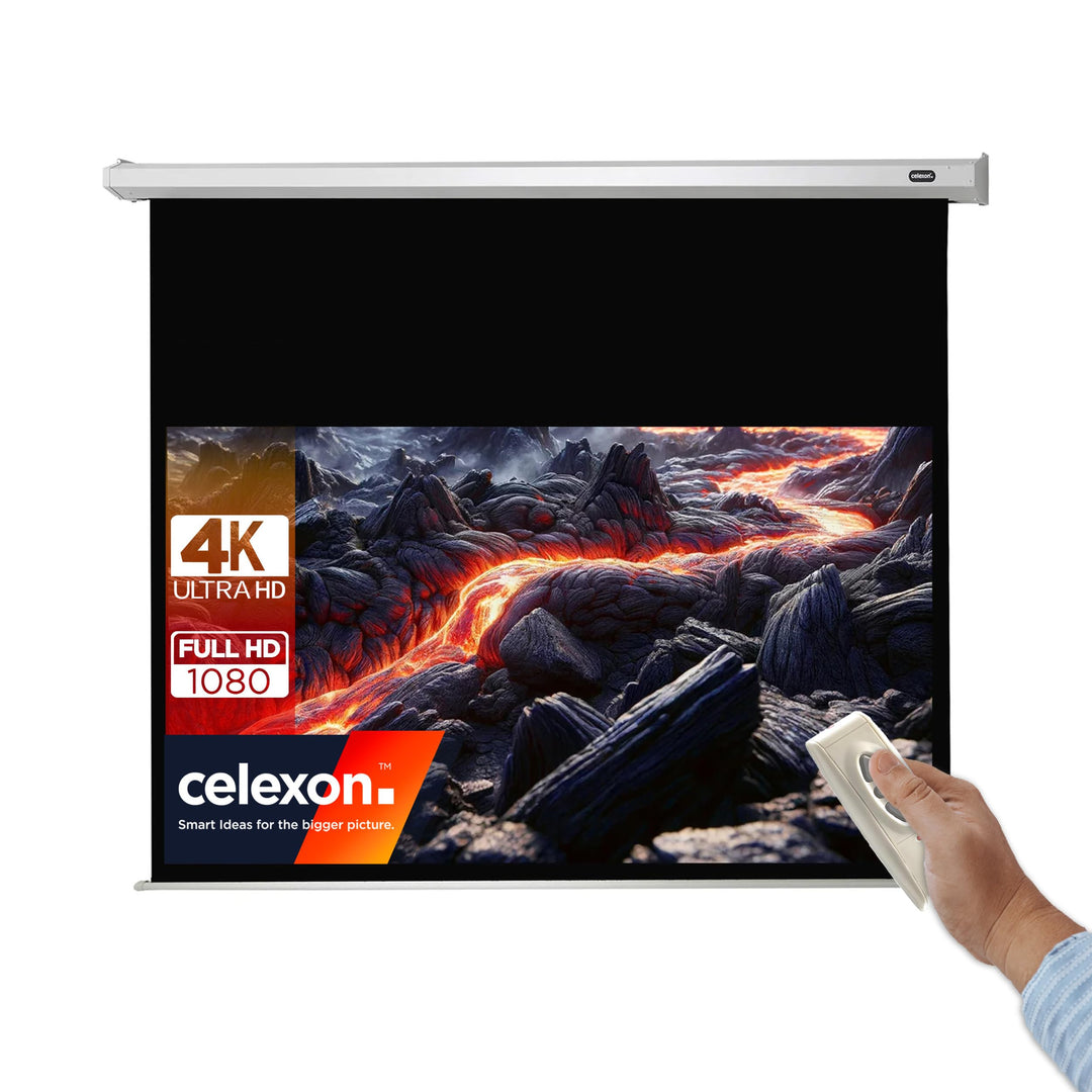 celexon Economy Motor-Leinwand 70" | 160x90 cm 16:9 | elektrische 4K,Full-HD Beamer-Leinwand für Bür