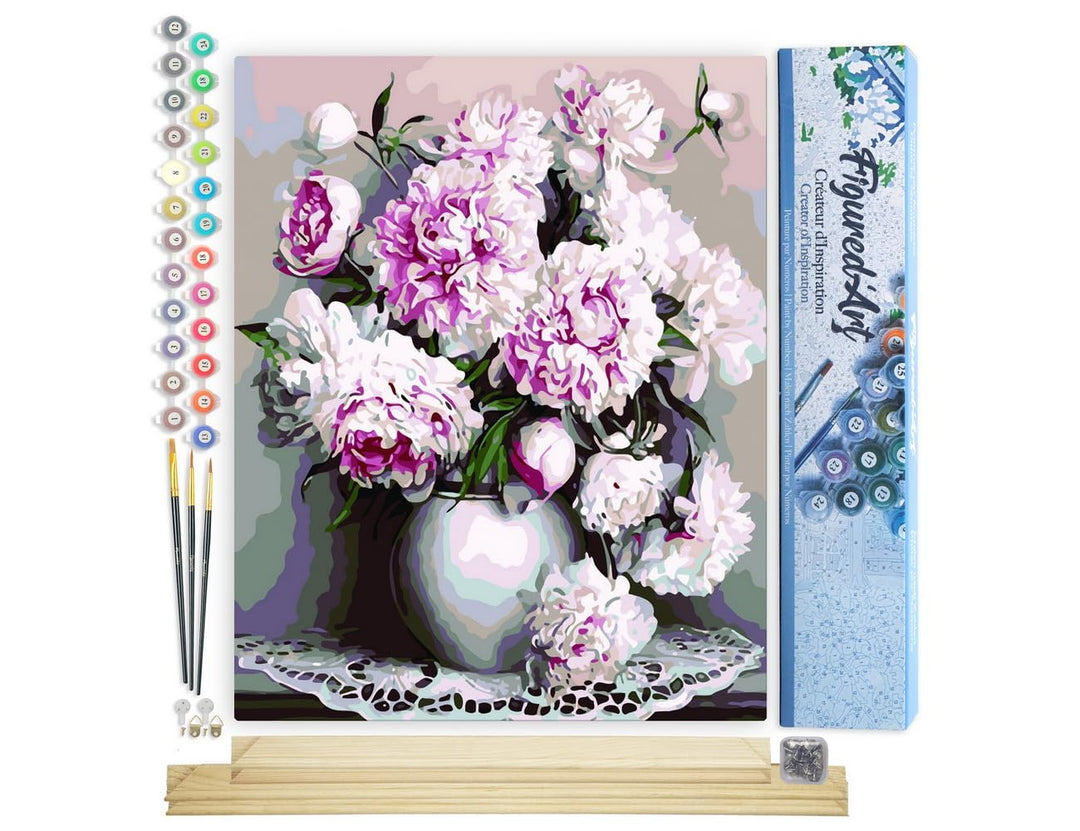 Figured'Art Malen Nach Zahlen Erwachsene Mit Rahmen Vase Pfingstrosen - Paint by Numbers Basteln DIY