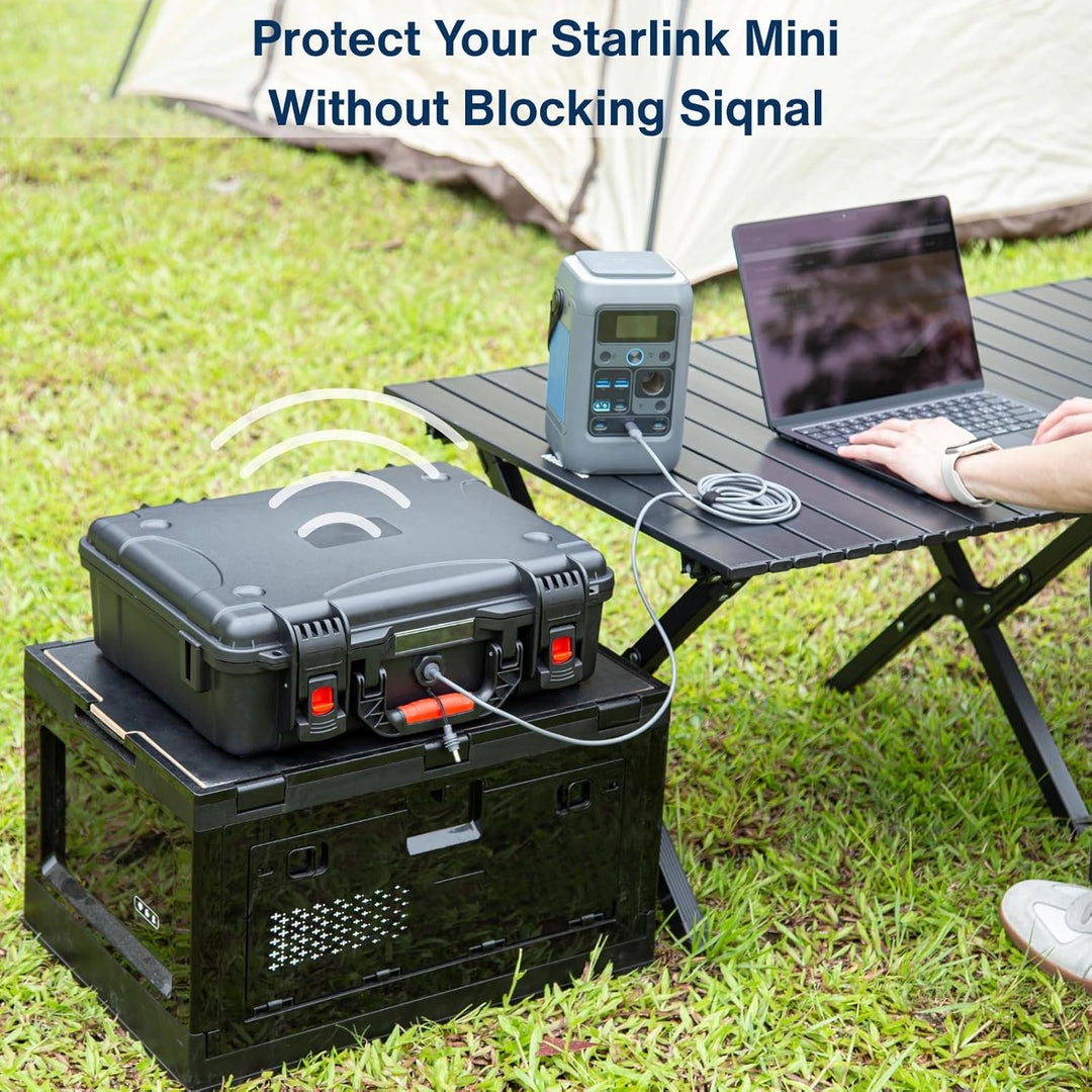 IP67 Waterproof Storage Case for Starlink Mini with Waterproof DC Female Charging Port – Protective