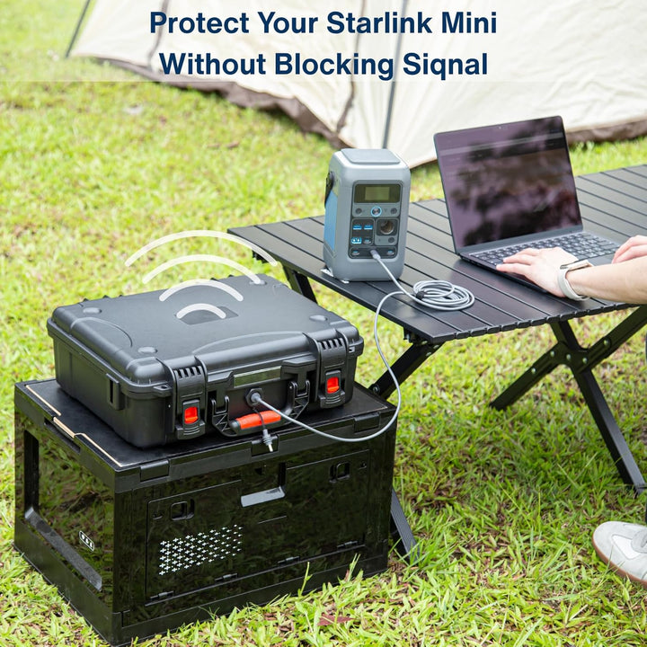 IP67 Waterproof Storage Case for Starlink Mini with Waterproof DC Female Charging Port – Protective