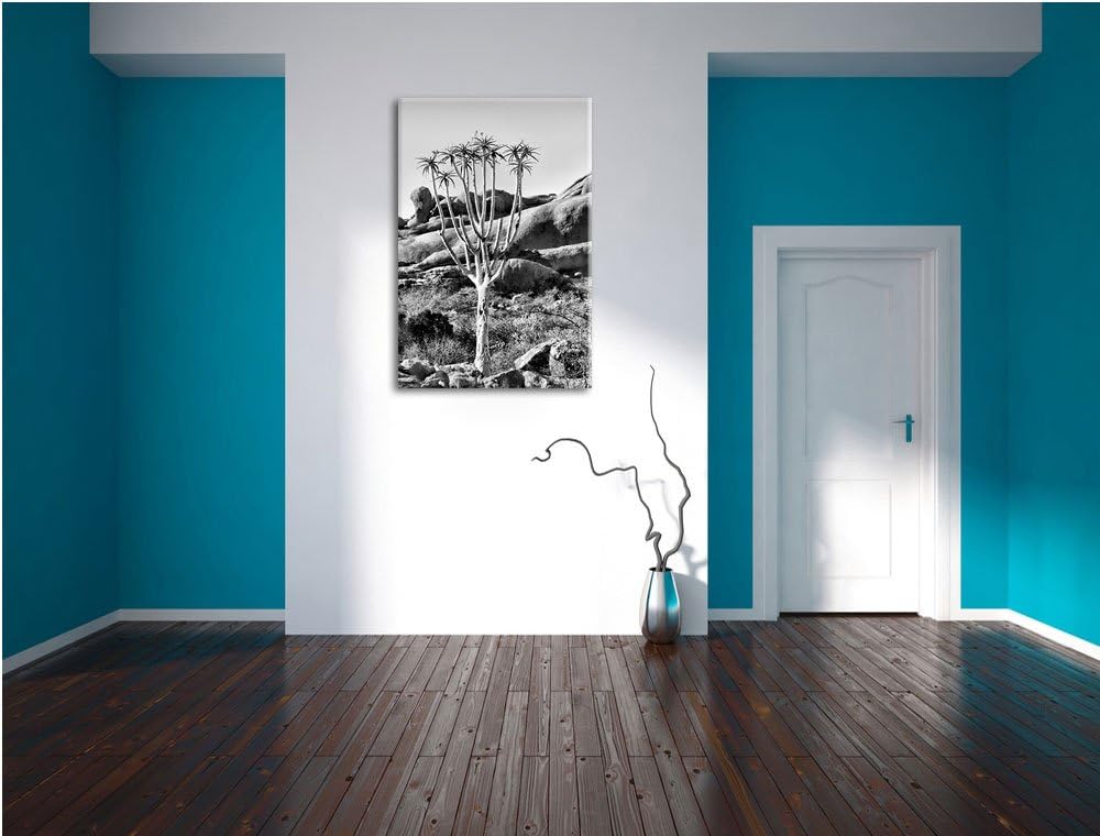 Pixxprint Monocrome, aussergewöhnlicher Baum im Steingebirge, Format: 100x70 auf Leinwand, XXL riesi