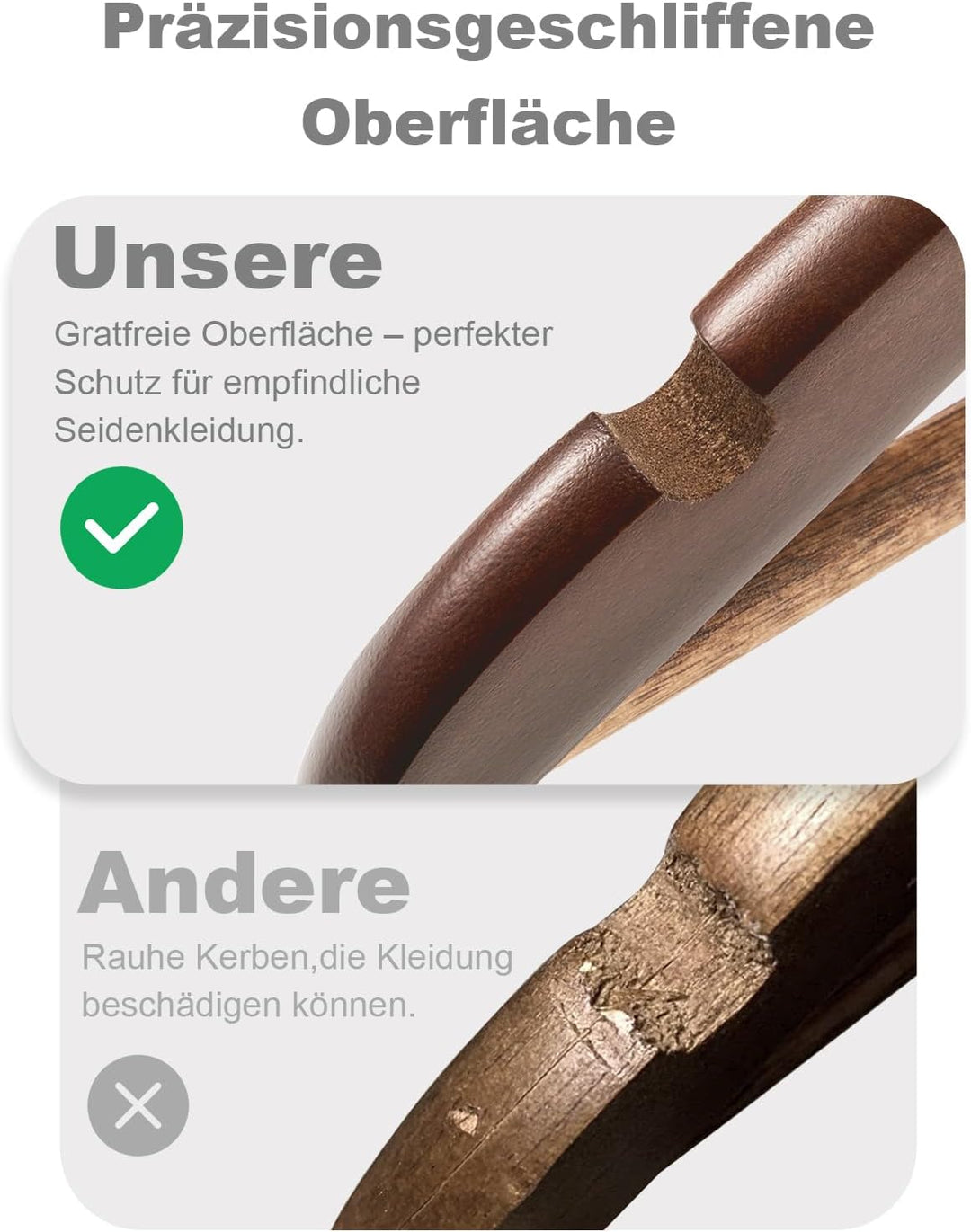 HOUSE DAY Holz Kleiderbügel 10 Stück,Massivholz Bügel mit Glatter Oberfläche, 360° Drehhaken & Schul