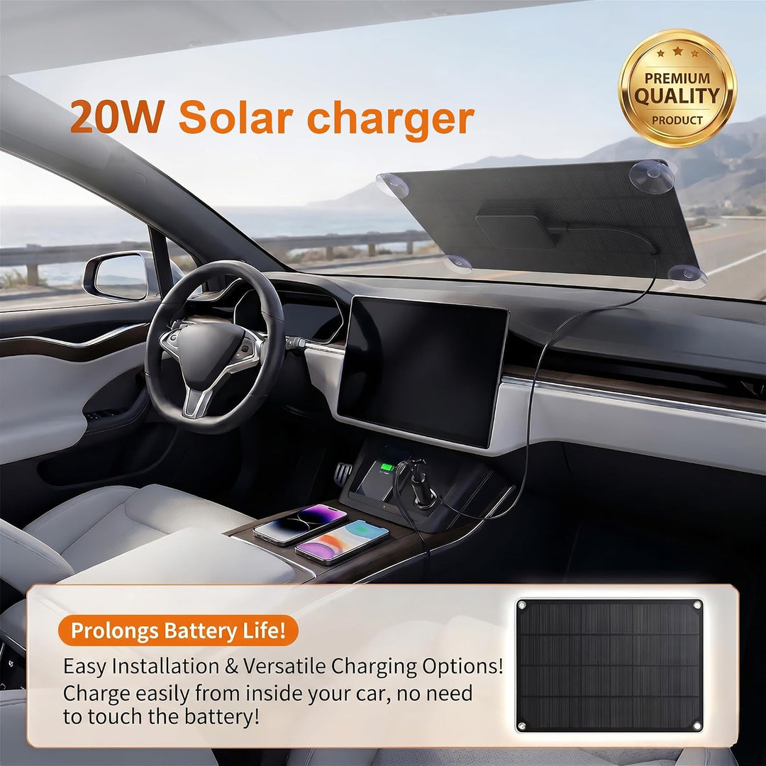 Yinleader 20W Solarpanel 12V Monokristallin Tragbar mit SAE Ladeadapter 20W+1,5m Anschlusskabel, 20W