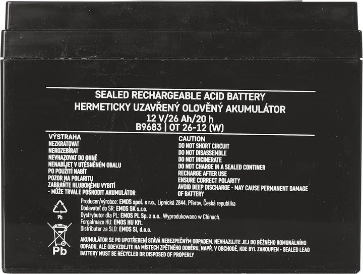 EMOS Wartungsfreier Bleiakku/Bleiakkumulator für Fischer, Gefahrmeldeanlagen, Brandmeldetechnik, USV