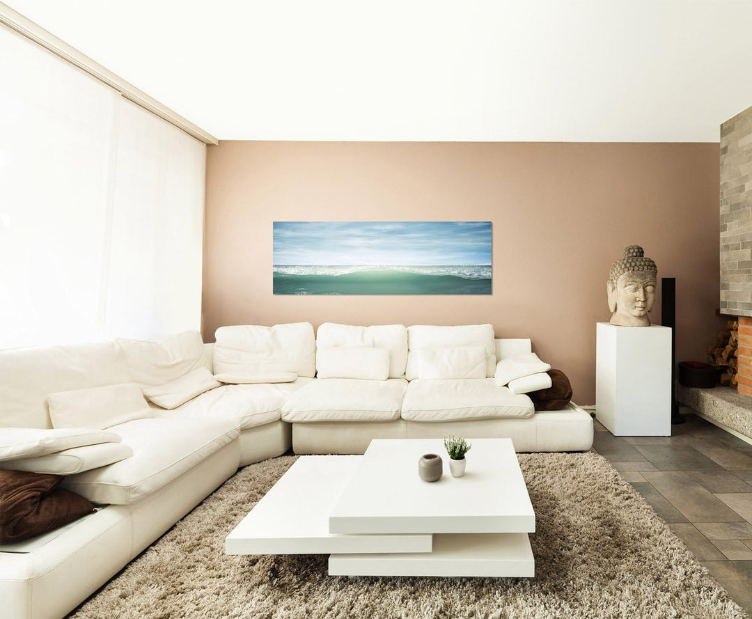 Paul Sinus Art Panoramabild auf Leinwand und Keilrahmen 150x50cm Meer Wellen Horizont Himmel Vintage