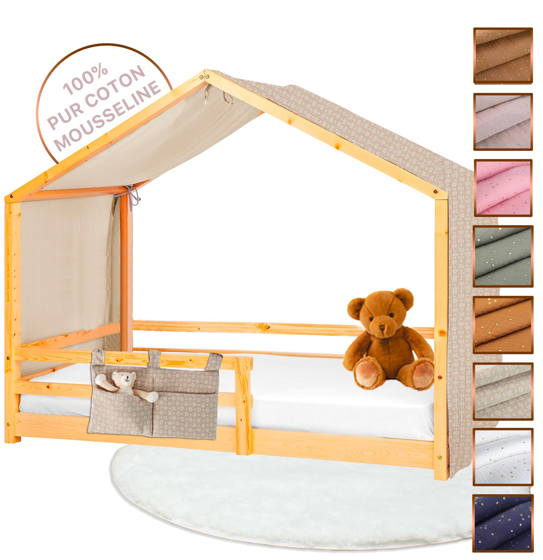 Hausbett Himmel - 100% Baumwolle Betthimmel Hausbett aus Musselin - Bett Vorhang Kinderbett - Himmel