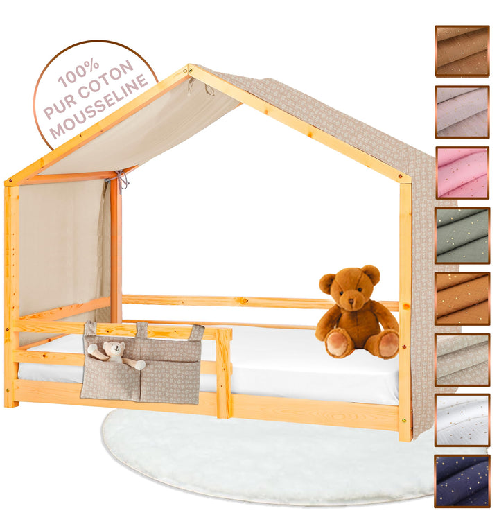 Hausbett Himmel - 100% Baumwolle Betthimmel Hausbett aus Musselin - Bett Vorhang Kinderbett - Himmel