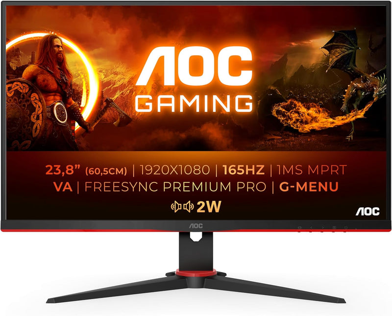 AOC Gaming 24G2SAE - 24 Zoll FHD Monitor, 165 Hz, 1ms, FreeSync Premium (1920x1080, VGA, HDMI, Displ