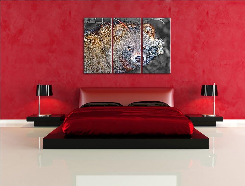 süsser Waschbär schwarz/weiss Deluxe 3-Teiler Leinwandbild 120x80 Bild auf Leinwand, XXL riesige Bil