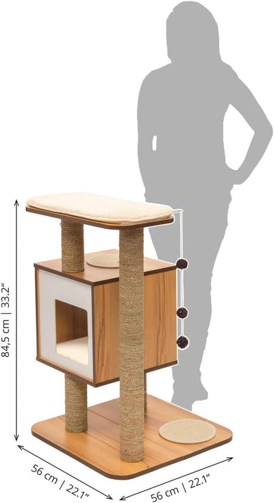Catit Vesper Katzenmöbel Base, walnuss, Kubus-Höhle mit einer Plattform, Walnuss