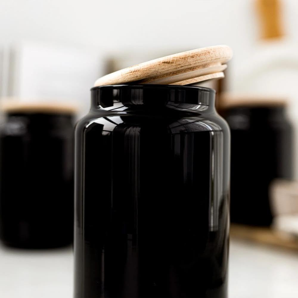 TREND FOR HOME Vorratsgläser 900 ml Set von 3 Vorratsdosen Schwarz Glas Glasbehälter mit Deckel aus