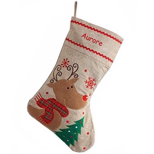 Geschenkegarten Personalisierte Weihnachtssocke Rentier aus Leinen