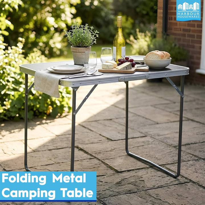 Harbour Housewares 1x Weiss 80cm x 60cm Klappbarer Campingtisch aus Metall - Klein Faltbar Tragbar D