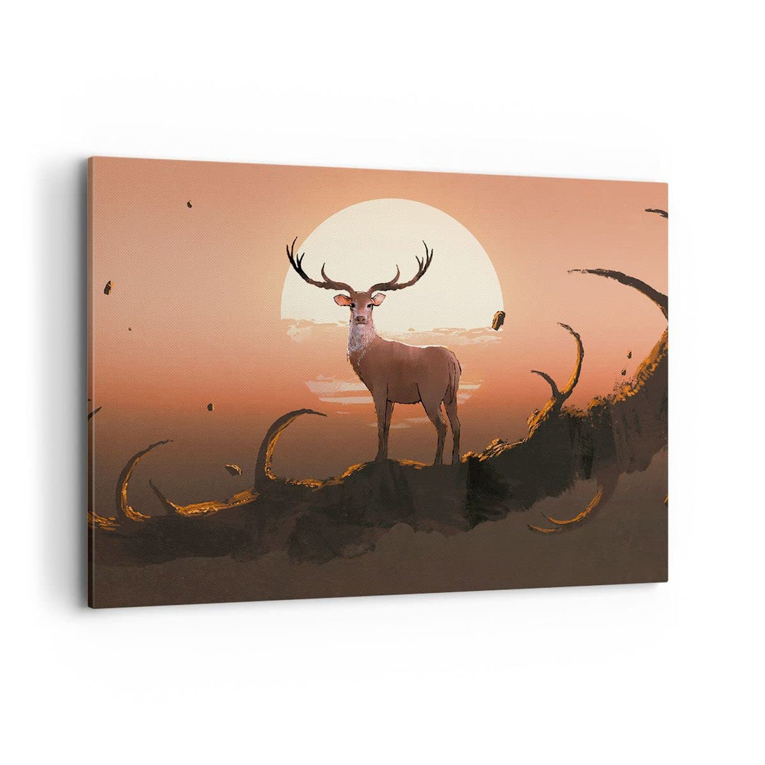 ARTTOR Bilder auf Leinwand 100x70cm Leinwandbild Hirsch Geweih Hörner Gross Wanddeko Bild Schlafzimm