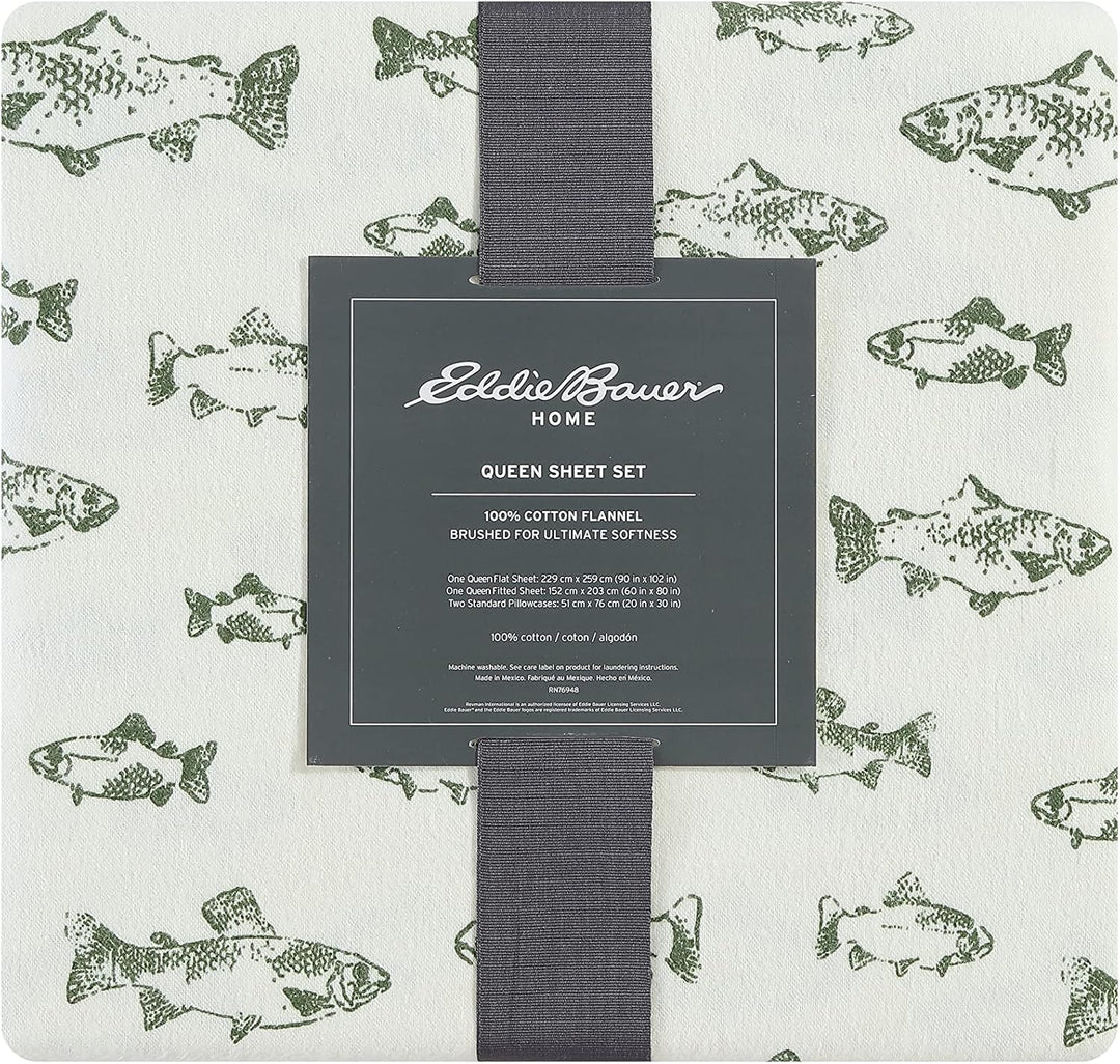 Eddie Bauer Flanell-Bettwäsche School of Fish King grün, King