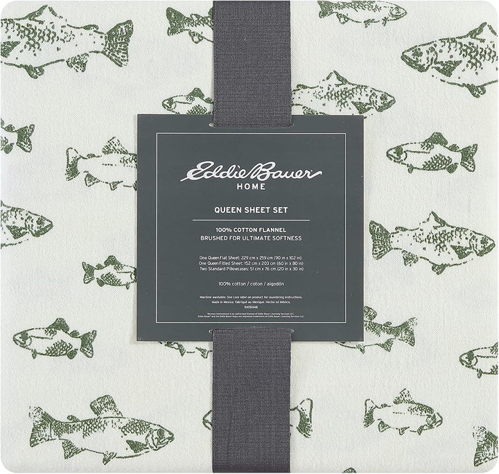 Eddie Bauer Flanell-Bettwäsche School of Fish King grün, King