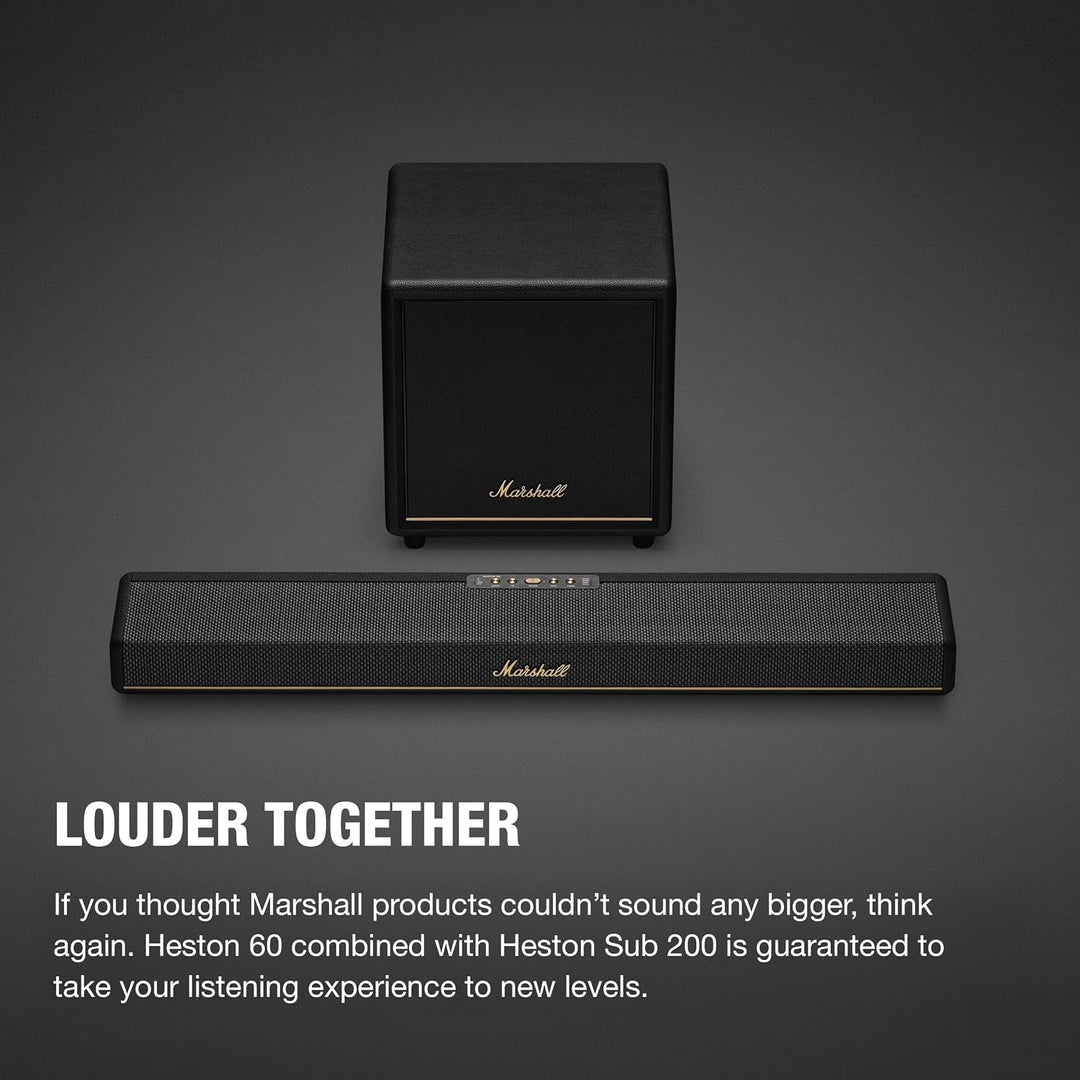 Marshall Heston Sub 200 Tiefer Subwoofer für TV, Filme und Musik | Bluetooth LE und Mono RCA Konnekt