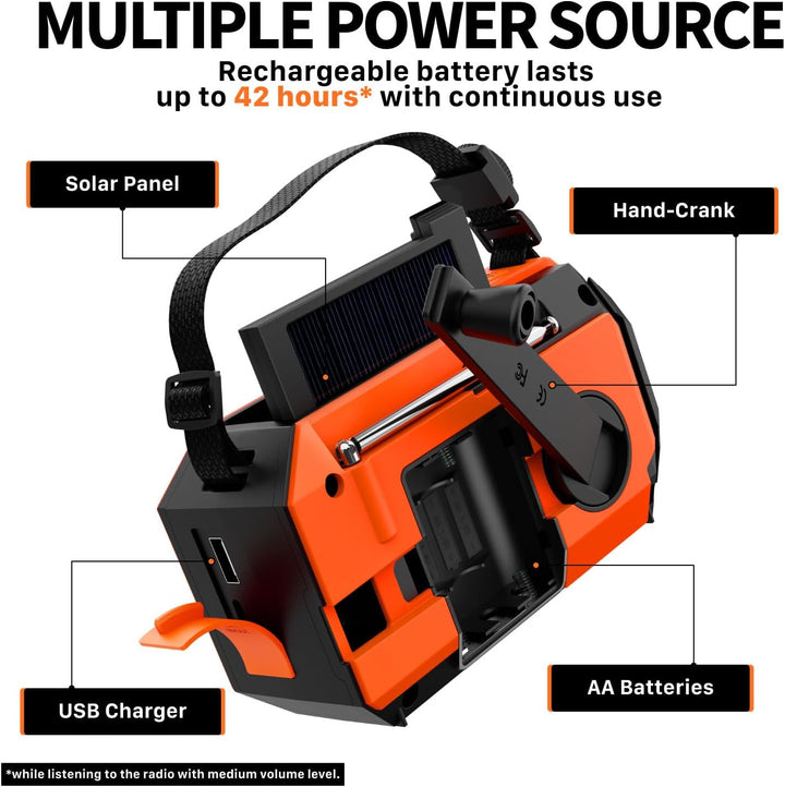 FosPower - Notfallradio NOAA/AM/FM mit 19240mWh (5200mAh) Tragbare Powerbank - Aufladung per USB/Sol