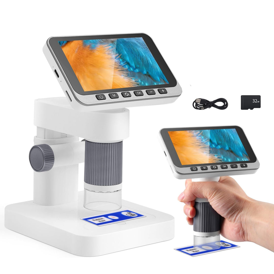 Digitales Mikroskop für Kinder 5-1000x, 4.5 Zoll IPS Bildschirm 1080P, Tragbares Handmikroskop mit 3