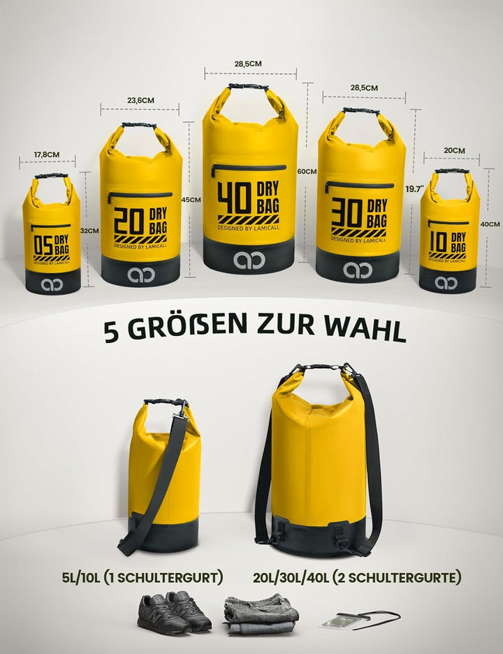 Lamicall Dry Bag, wasserdichte Tasche Beutel, Wasserfester Rucksack Drybag | [Robust &amp; Kratzfest] 5L