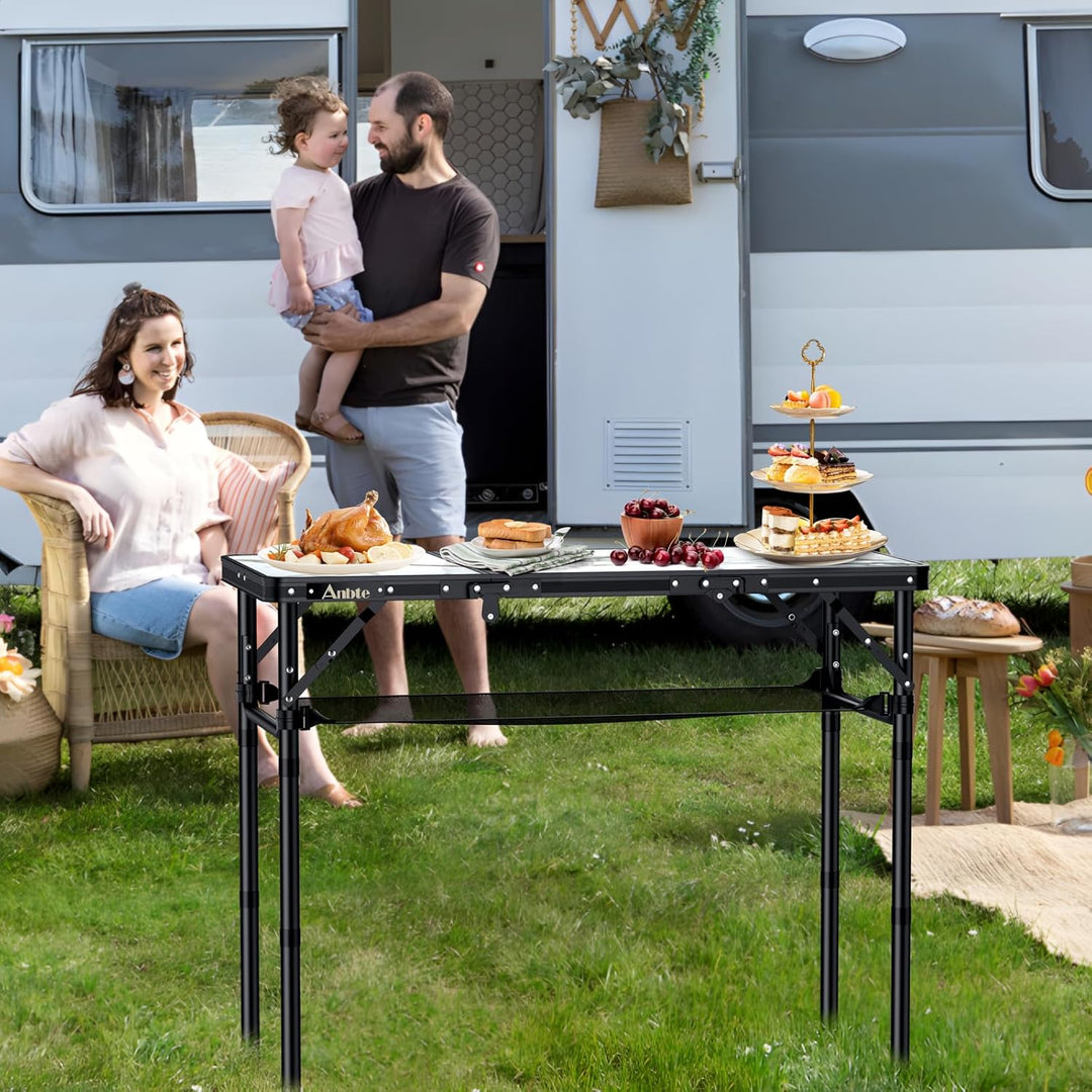 Anbte Campingtisch Klappbar 88x40cm Aluminium Rahmen 3 Höhenverstellbar 26/48/70cm Picknicktisch mit