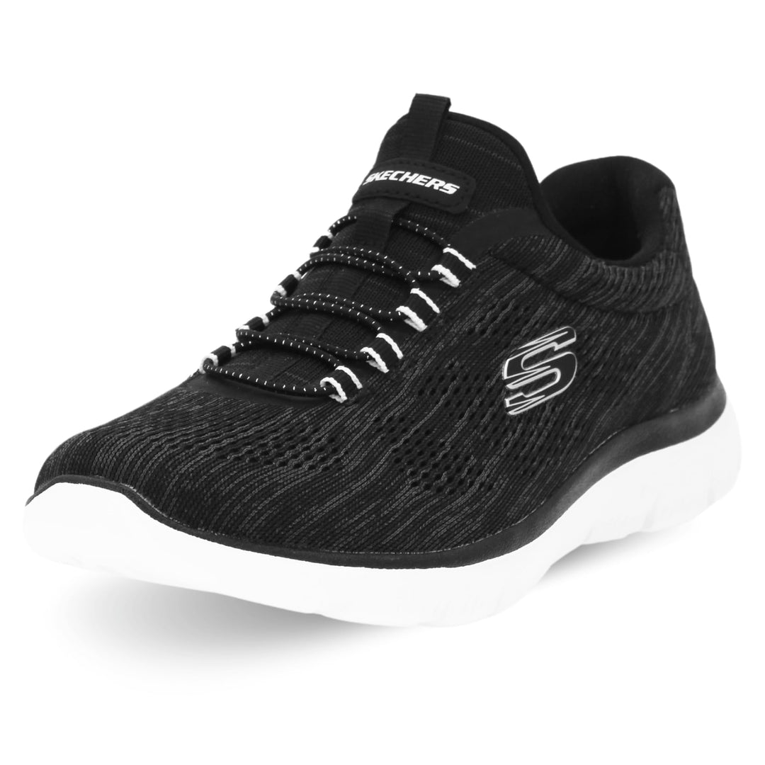 Skechers Unisex Summits Fun Flare Sneaker 35 EU Black Mesh White Trim, 35 EU Black Mesh White Trim