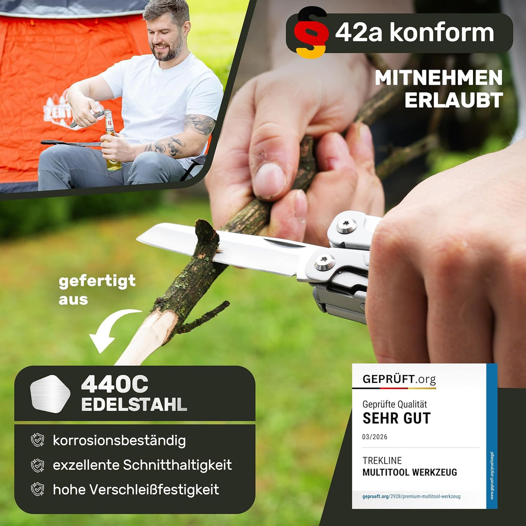 TREKLINE Premium Multitool Werkzeug [rostfreier Edelstahl] Survival Multifunktionsmesser perfektes C