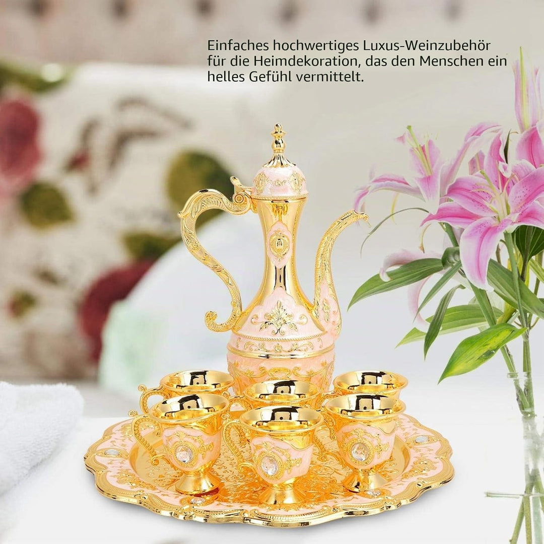 Vintage Türkische Kaffeekanne mit 6 Kaffeetassen, Türkisches Metall Teeset Einschliesslich Handwerkl