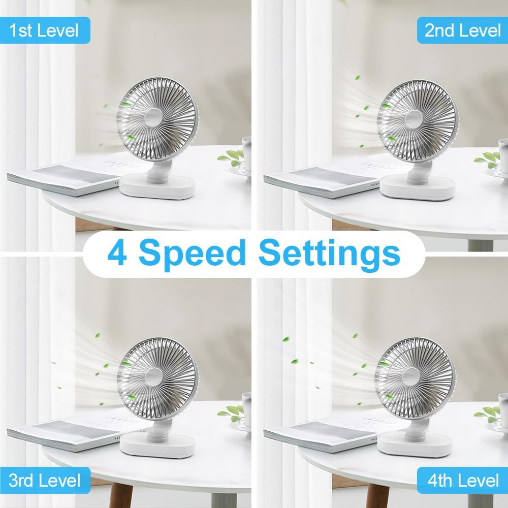 Tischventilator sehr Leise, 16,5CM Klein Ventilator, Auto Oszillierend, 4 Geschwindigkeiten, Starkem