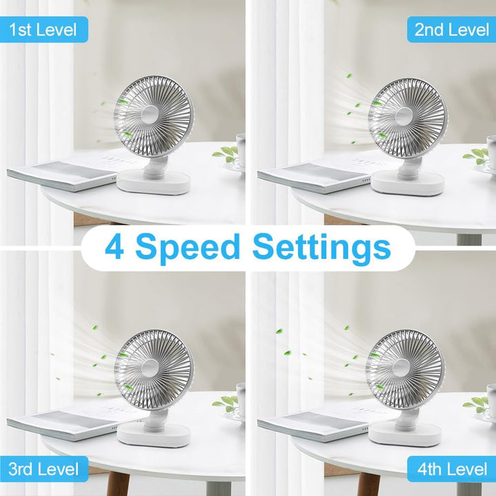 Tischventilator sehr Leise, 16,5CM Klein Ventilator, Auto Oszillierend, 4 Geschwindigkeiten, Starkem