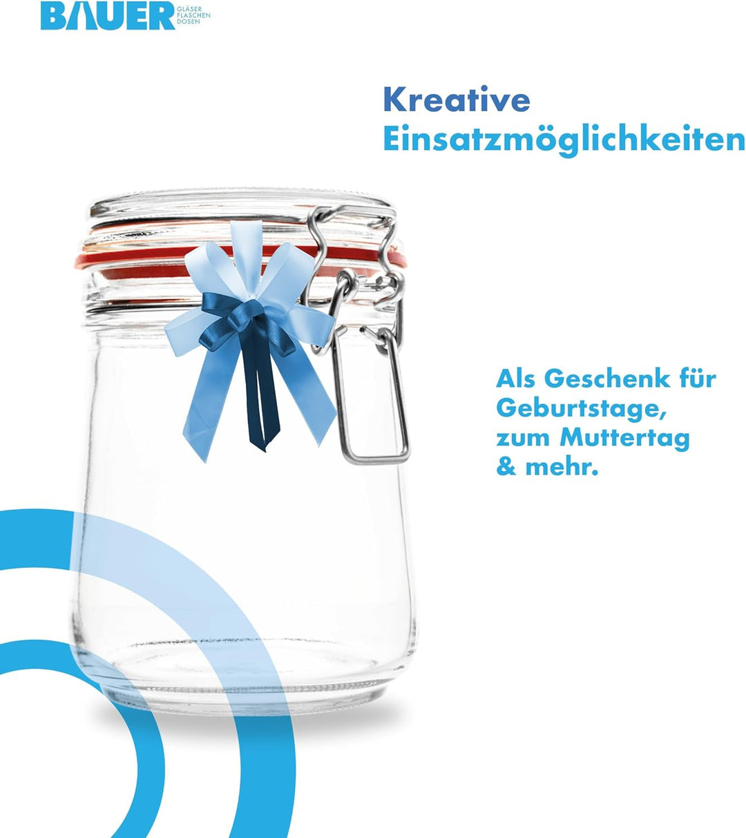 Flaschenbauer- 12 Drahtbügelgläser 800ml verwendbar als Einmachglas und Fermentierglas, zu Aufbewahr