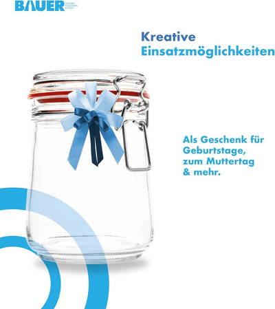 Flaschenbauer- 12 Drahtbügelgläser 800ml verwendbar als Einmachglas und Fermentierglas, zu Aufbewahr