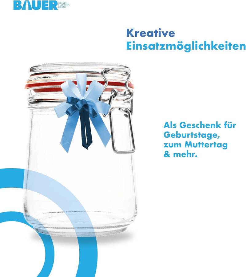 Flaschenbauer- 12 Drahtbügelgläser 800ml verwendbar als Einmachglas und Fermentierglas, zu Aufbewahr