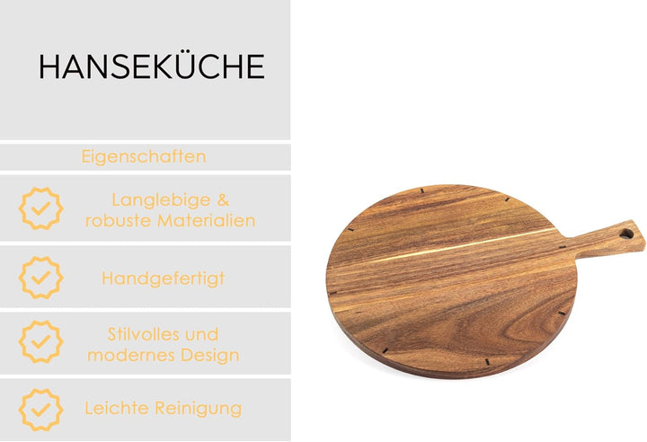 Pizzateller Holz – Rundes Pizzabrett aus Akazienholz, 31 cm Durchmesser – Pizza-Schneidebrett, Pizza