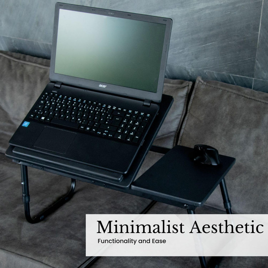 Laptoptisch ausklappbarer höhenverstellbarer in Schwarz - 60 x 35 x 24.5 cm - Lesetisch Frühstücksbr