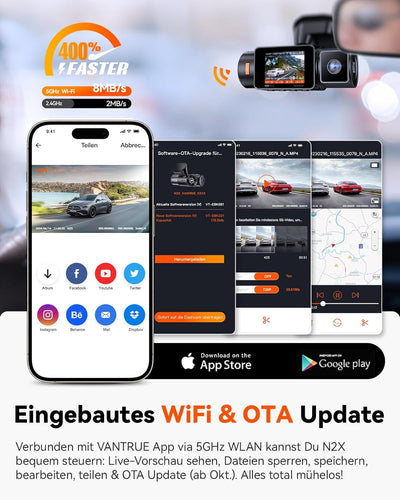 VANTRUE N2X 2.7K+1080P Dashcam Auto Vorne Innen, STARVIS 2 Dual HDR Nachtsicht Dash Cam, 2.5K/60FPS