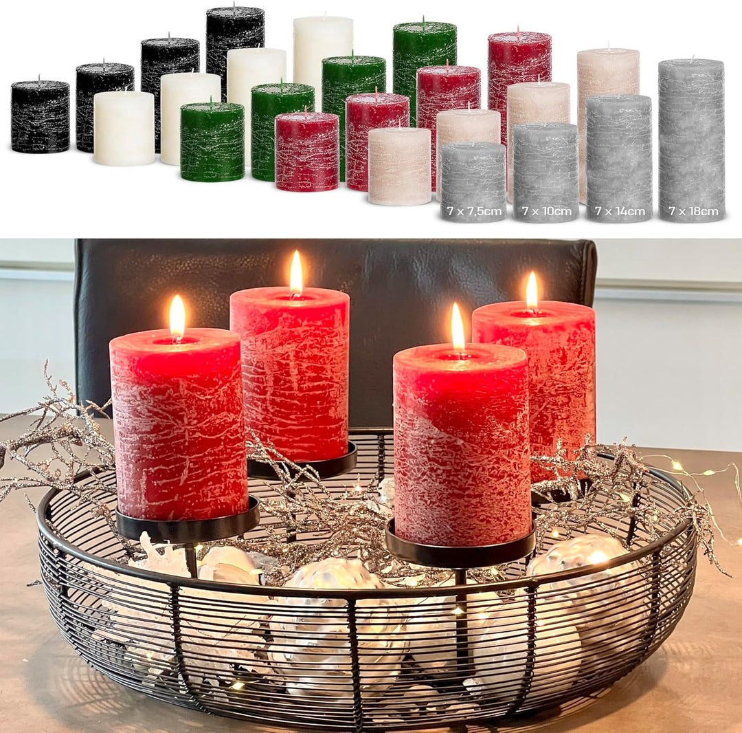Brandsseller 4er Set Stumpenkerzen 7x10 cm – durchgefärbt & aus Paraffin – rustikale Kerzen mit lang