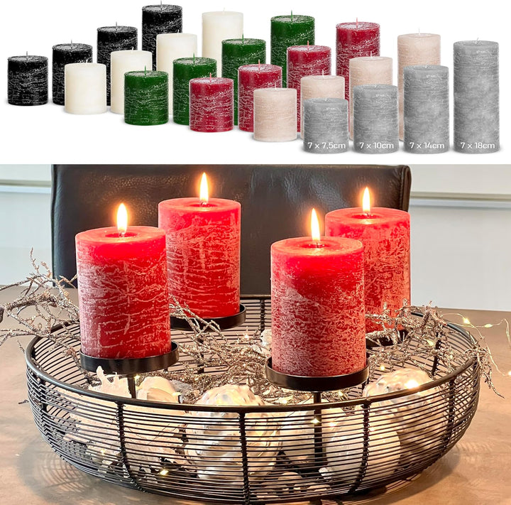 Brandsseller 4er Set Stumpenkerzen 7x7,5 cm – durchgefärbt &amp; aus Paraffin – rustikale Kerzen mit lan