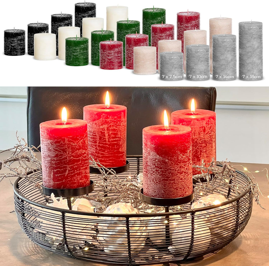 Brandsseller 4er Set Stumpenkerzen 7x7,5 cm – durchgefärbt &amp; aus Paraffin – rustikale Kerzen mit lan