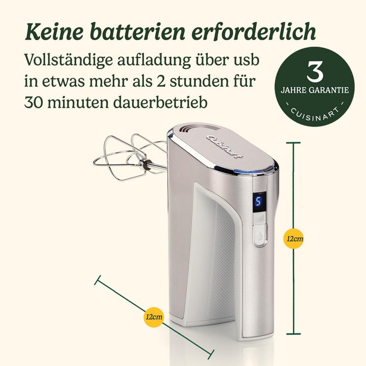 Cuisinart Kabelloser Handmixer mit Rührstäben aus Edelstahl und 5 Geschwindigkeitsstufen, 20 Minuten